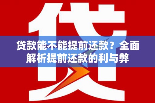 滨州贷款能不能提前还款？全面解析提前还款的利与弊